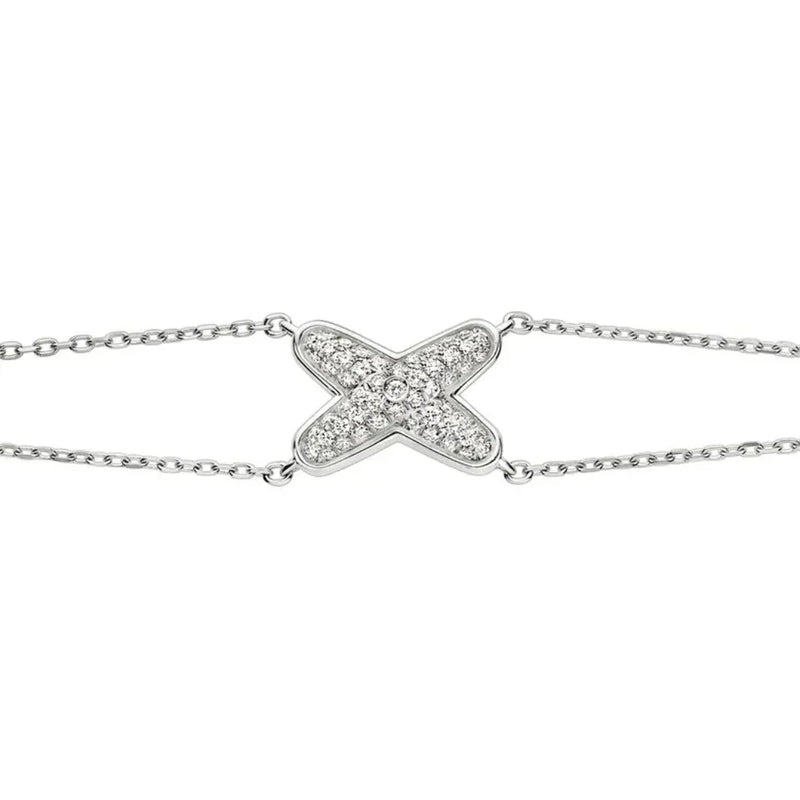 Pave X Charm Bracelet White Gold with Diamonds