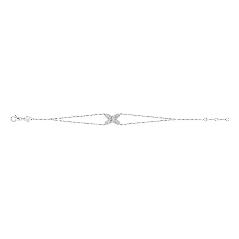 Pave X Charm Bracelet White Gold with Diamonds