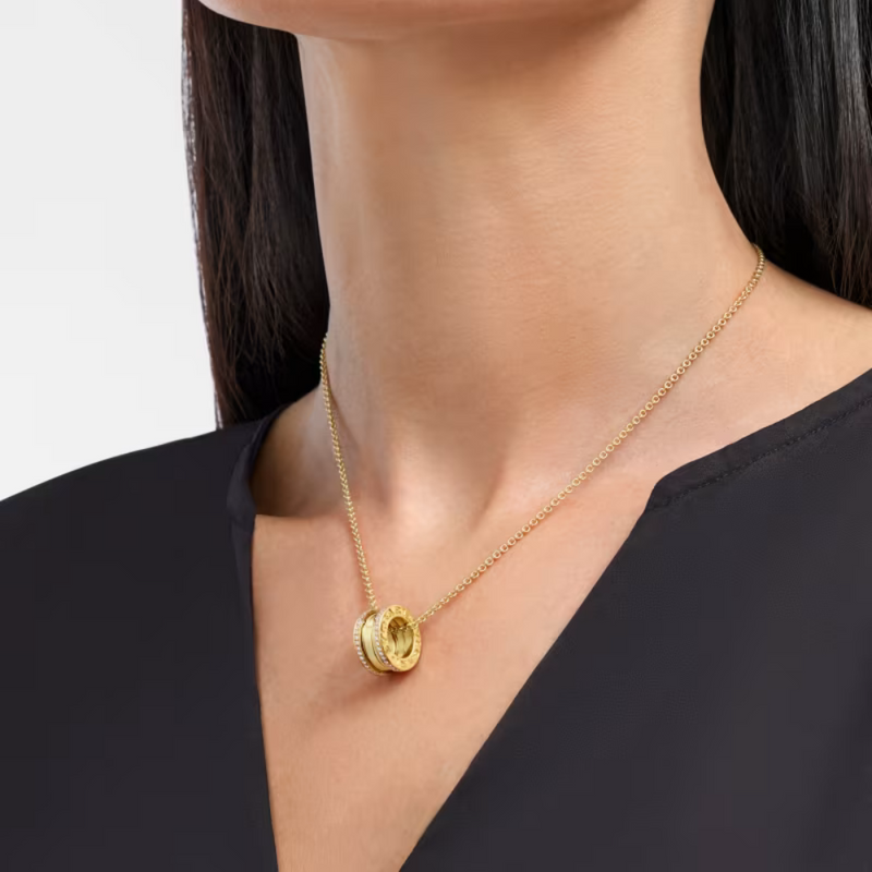 B.zero1 necklace,925 Silver,18k Gold Plated, Pendant edge set with zircons