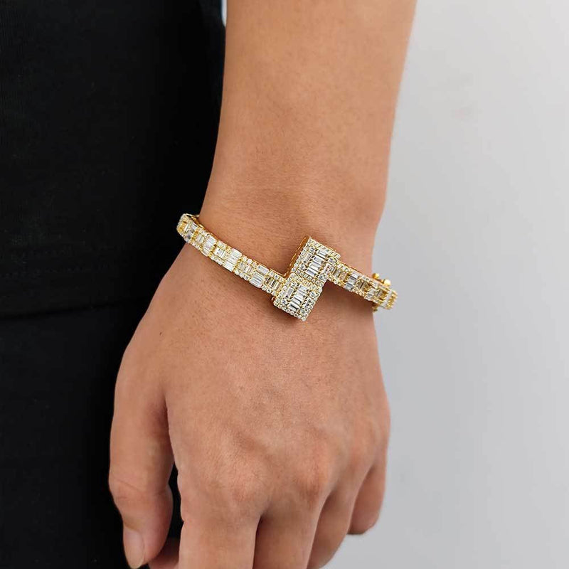 Baguette Bangle Bracelet , Gold Plated