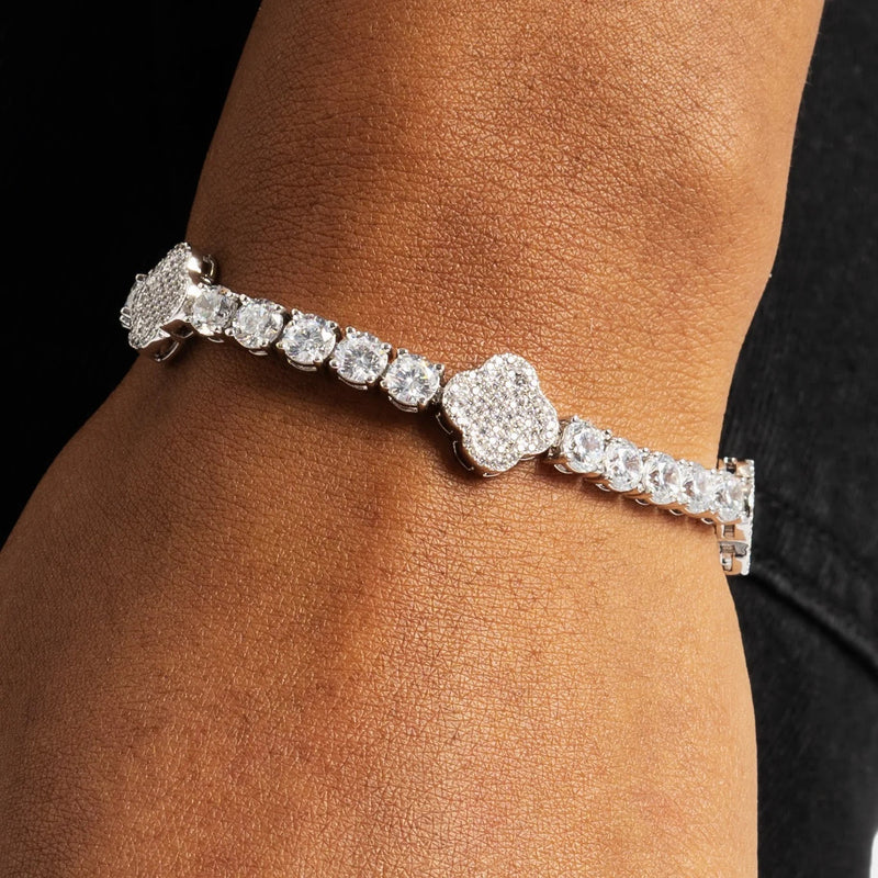 18K Gold CZ Clover Tennis Bracelet