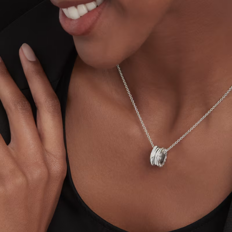 B.zero1 necklace,925 Silver,18k Gold Plated, Pendant edge set with zircons
