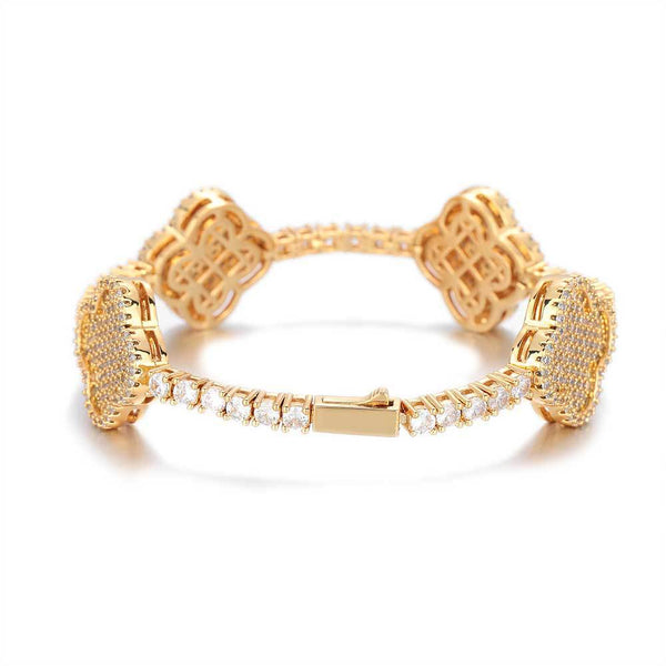 18K Gold CZ Clover Tennis Bracelet