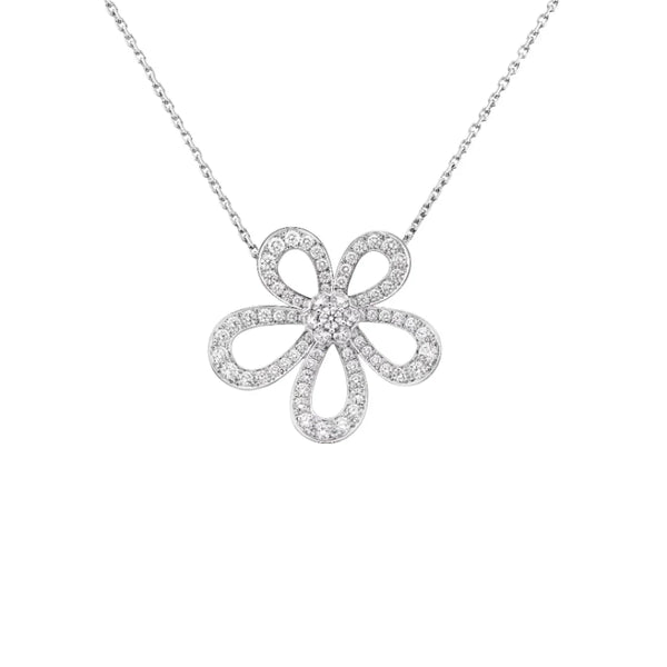 Bloom Flower Necklace White Gold Full Diamonds