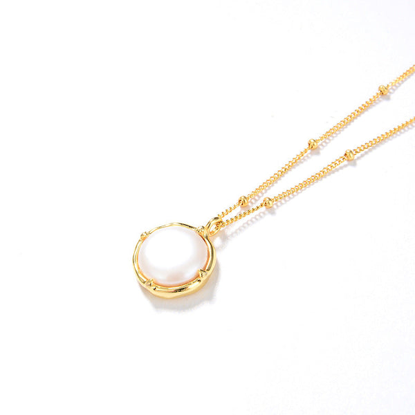 Baroque Button Pearl Necklace，925 Silver, 18k Gold Plated