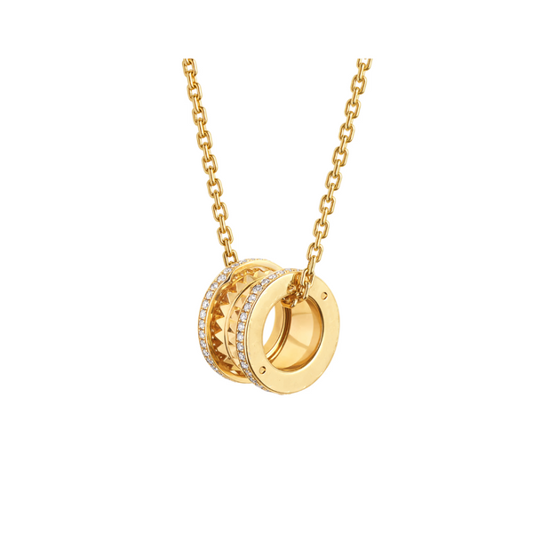 B.zero1 Rock necklace with 18 kt  gold plated pendant with studded spiral, pavé diamonds on the edges