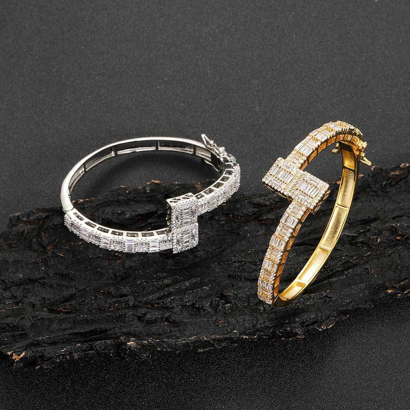 Baguette Bangle Bracelet , Gold Plated