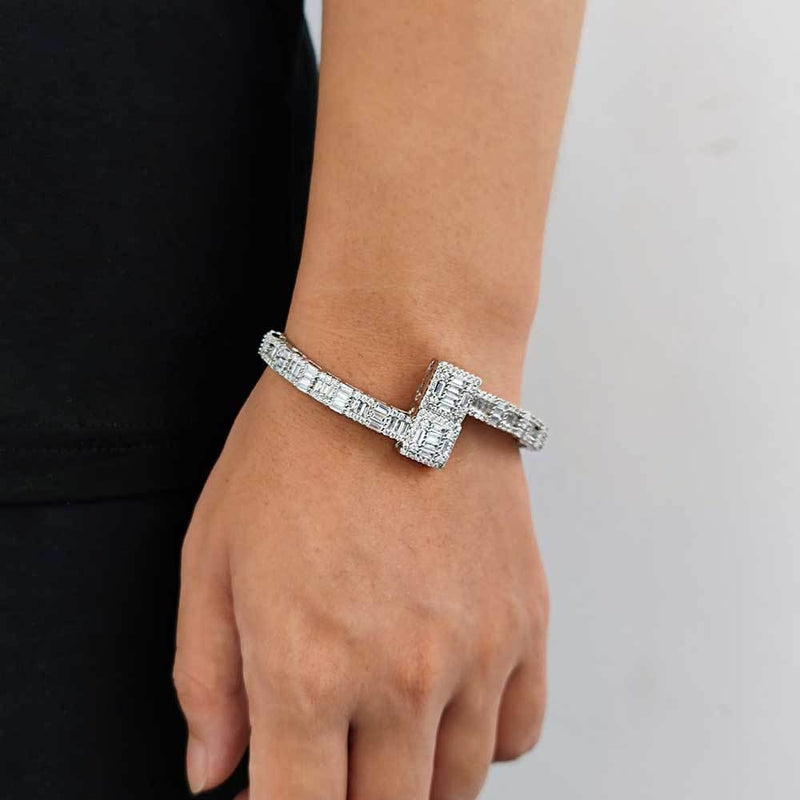 Baguette Bangle Bracelet , Gold Plated