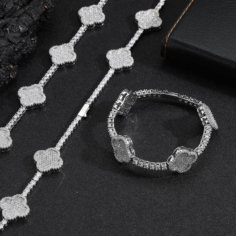 18K Gold CZ Clover Tennis Bracelet