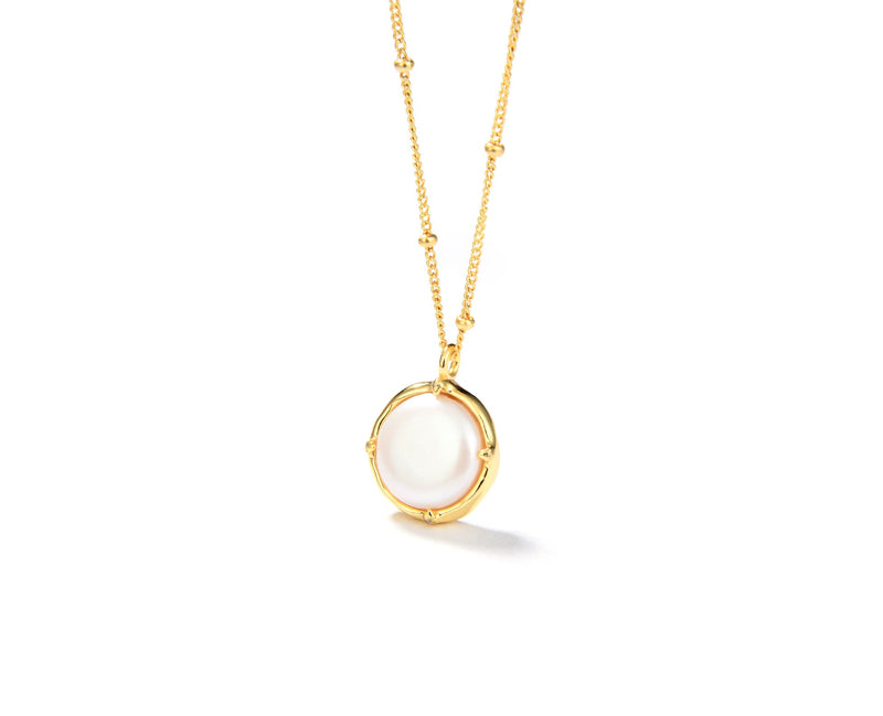 Baroque Button Pearl Necklace，925 Silver, 18k Gold Plated