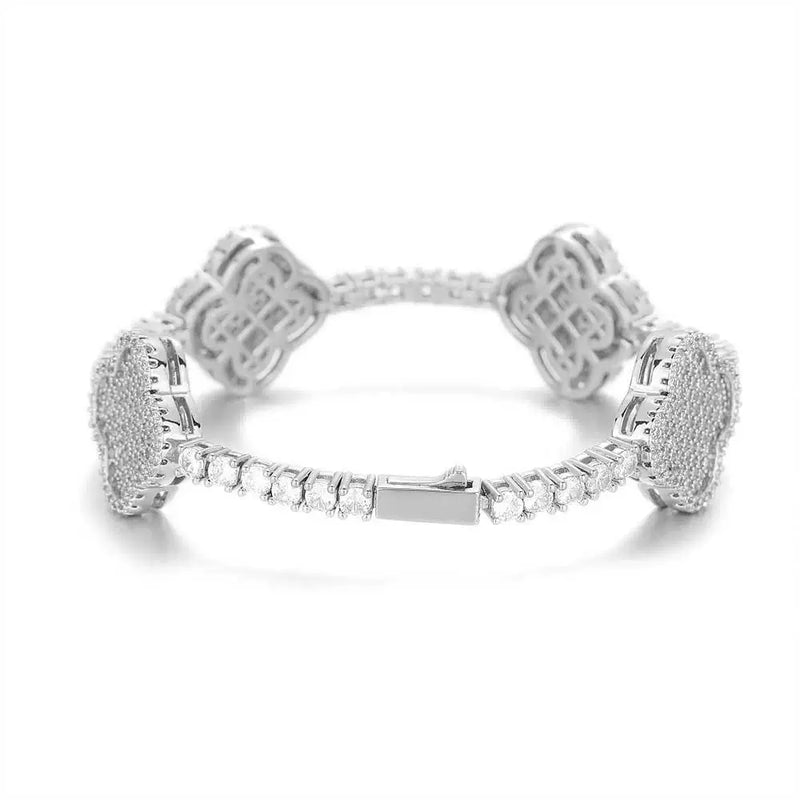 18K Gold CZ Clover Tennis Bracelet