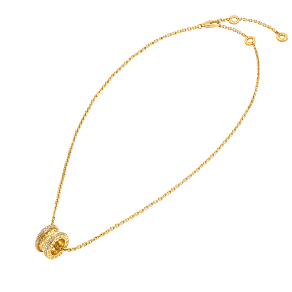 B.zero1 Rock necklace with 18 kt  gold plated pendant with studded spiral, pavé diamonds on the edges
