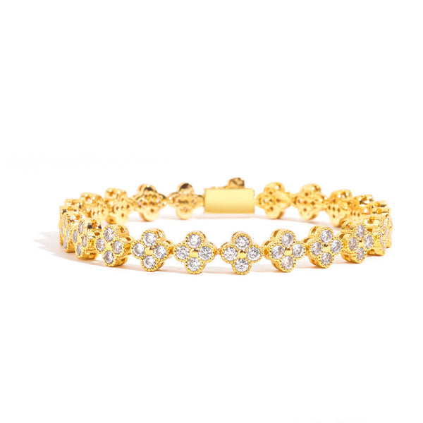 7mm full diamond four-leaf clover flower tennis bracelet, inlaid with zircon