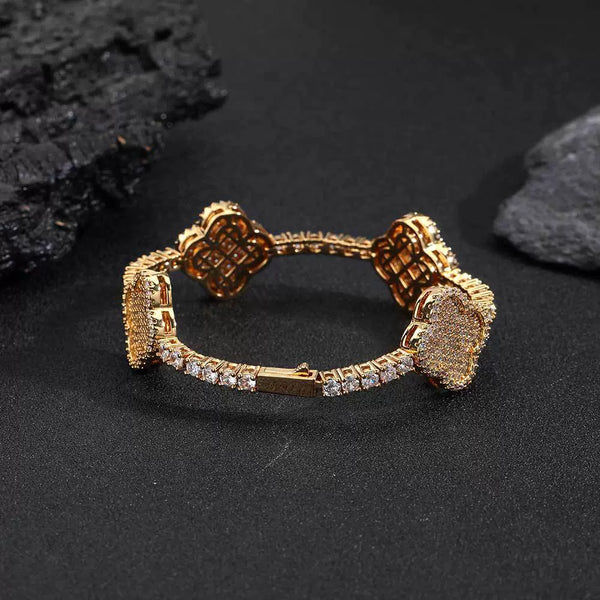 18K Gold CZ Clover Tennis Bracelet