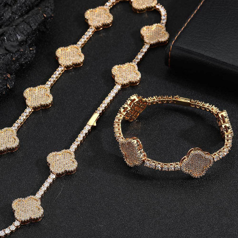 18K Gold CZ Clover Tennis Bracelet