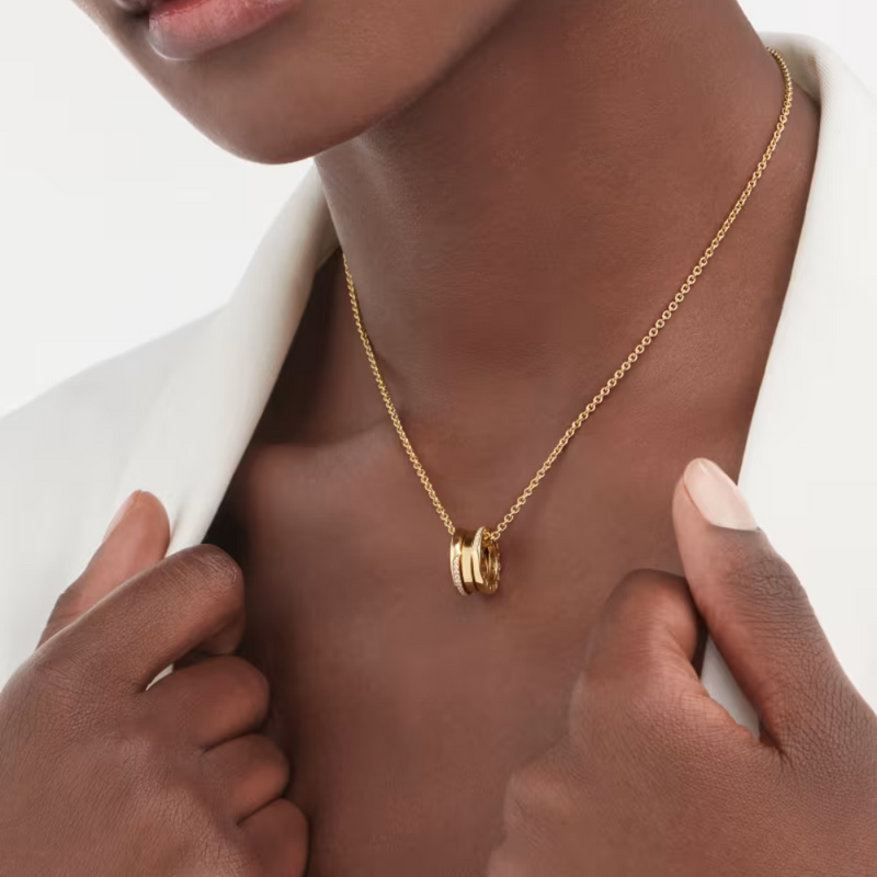 B.zero1 necklace,925 Silver,18k Gold Plated, Pendant edge set with zircons