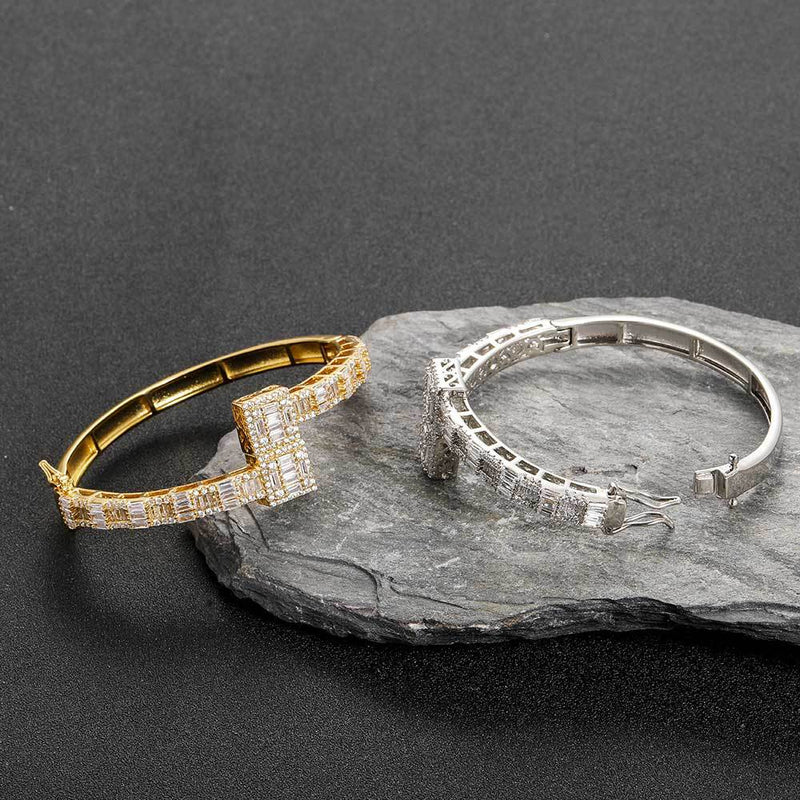 Baguette Bangle Bracelet , Gold Plated