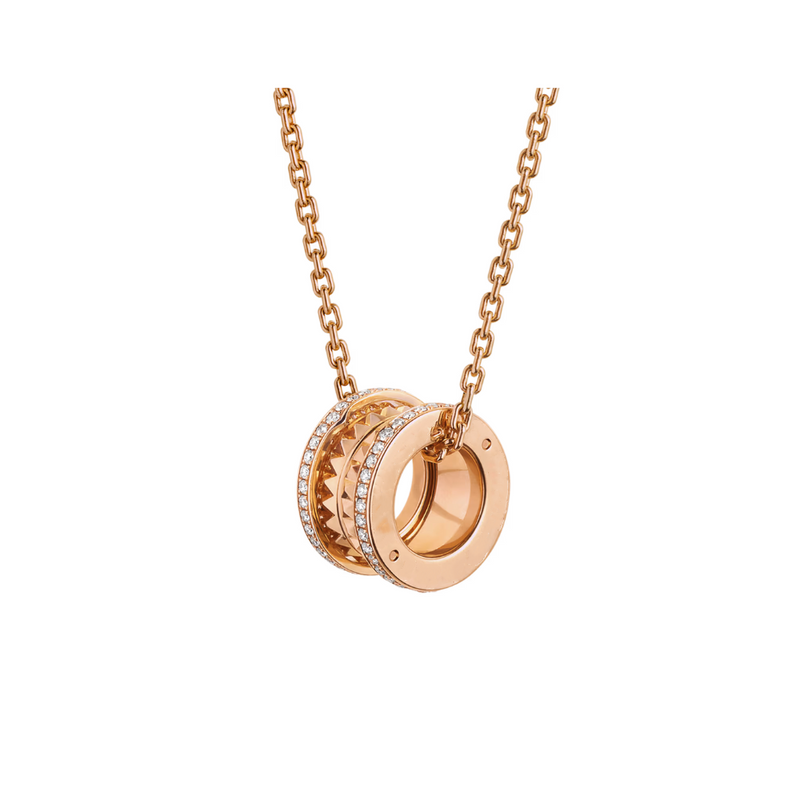 B.zero1 Rock necklace with 18 kt  gold plated pendant with studded spiral, pavé diamonds on the edges