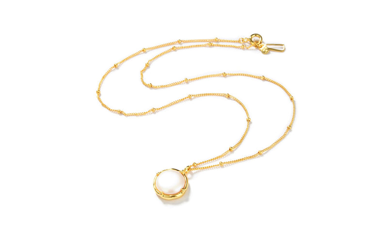 Baroque Button Pearl Necklace，925 Silver, 18k Gold Plated