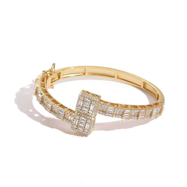 Baguette Bangle Bracelet , Gold Plated
