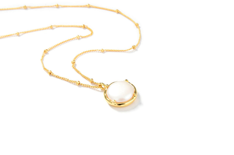 Baroque Button Pearl Necklace，925 Silver, 18k Gold Plated