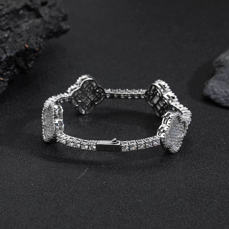 18K Gold CZ Clover Tennis Bracelet