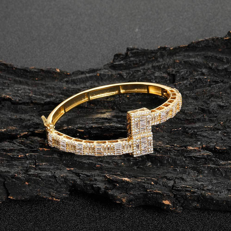 Baguette Bangle Bracelet , Gold Plated