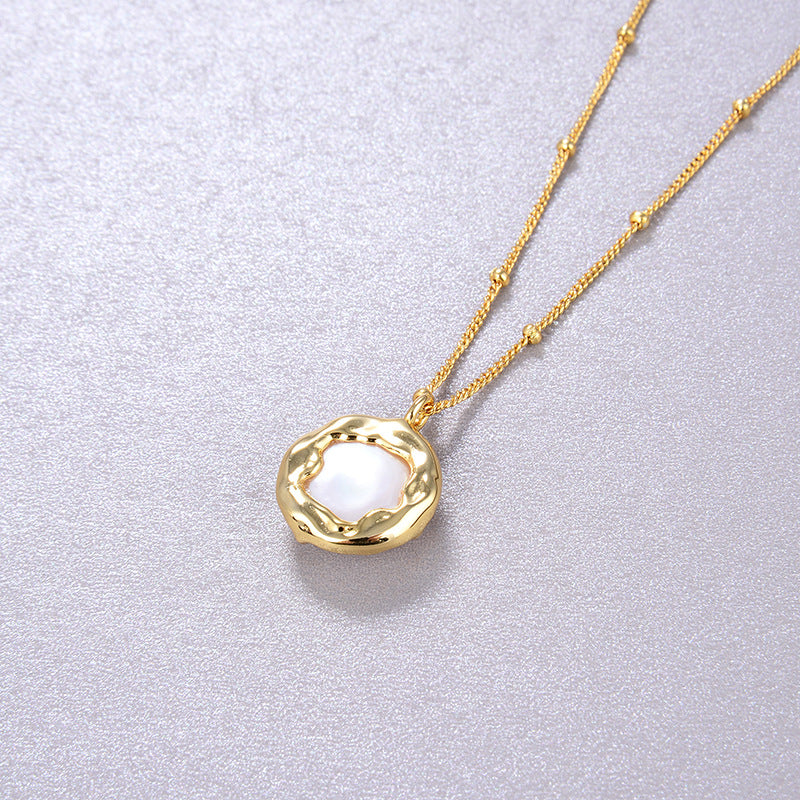 Baroque Button Pearl Necklace，925 Silver, 18k Gold Plated