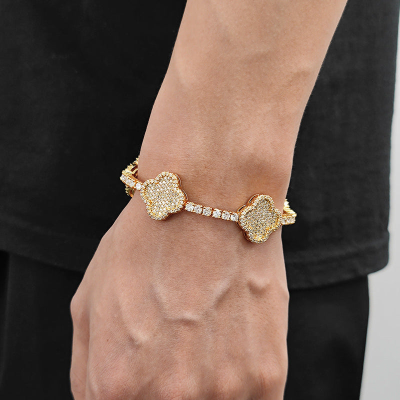 18K Gold CZ Clover Tennis Bracelet