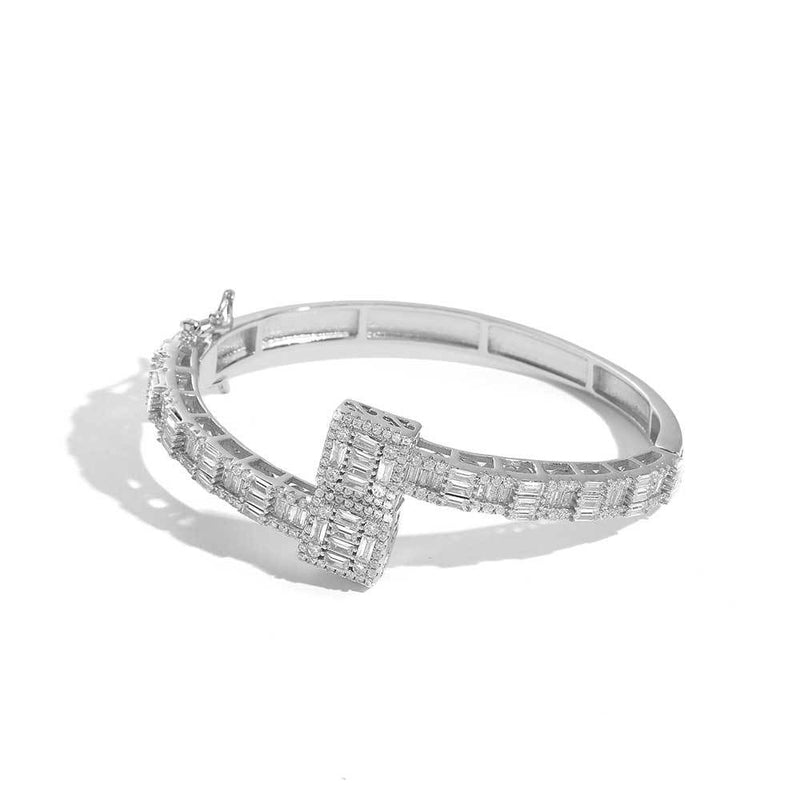 Baguette Bangle Bracelet , Gold Plated