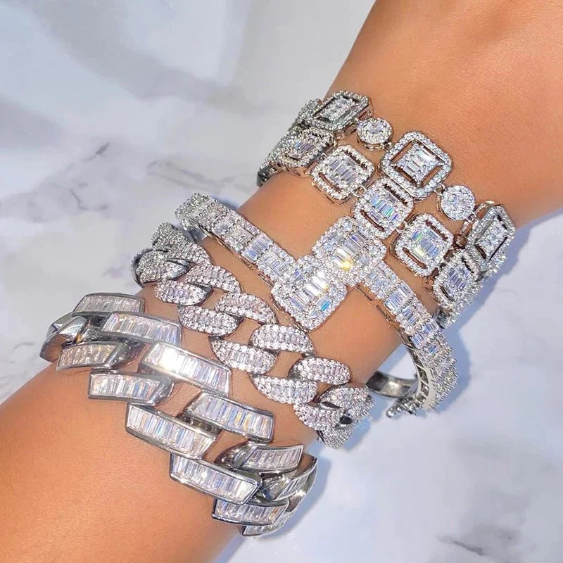 Baguette Bangle Bracelet , Gold Plated