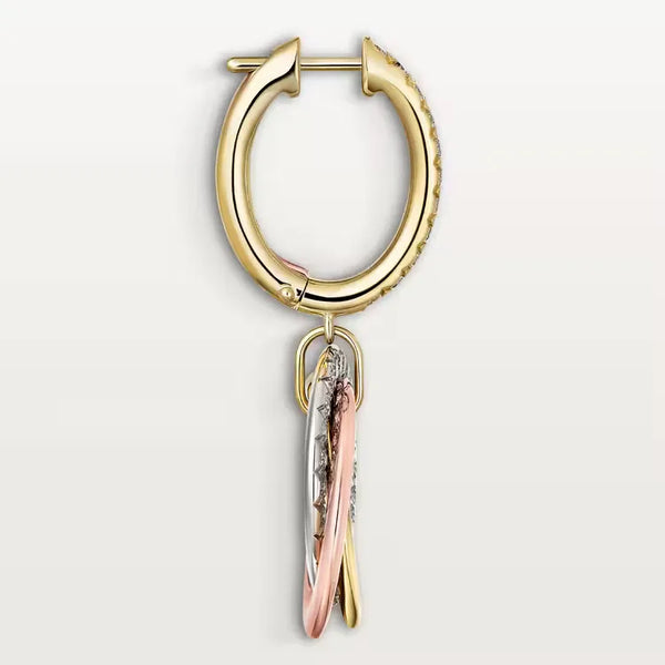 Baguette & Round-Cut Cluster Earrings in Rose/White/Yellow Gold with Diamond