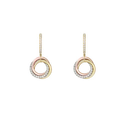Baguette & Round-Cut Cluster Earrings in Rose/White/Yellow Gold with Diamond