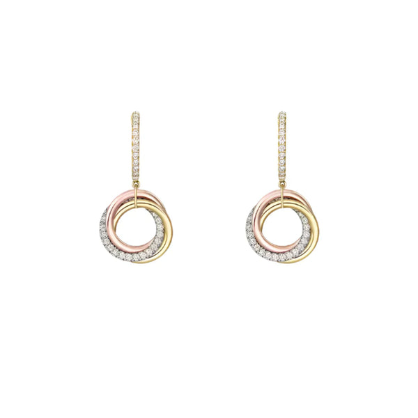 Baguette & Round-Cut Cluster Earrings in Rose/White/Yellow Gold with Diamond